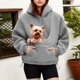 Women Fall And Winter Casual Fleece Solid Color Pet Pocket Hooded Sweatshirt Funny Adjustable Hem Pullover Hooded Women Pullover