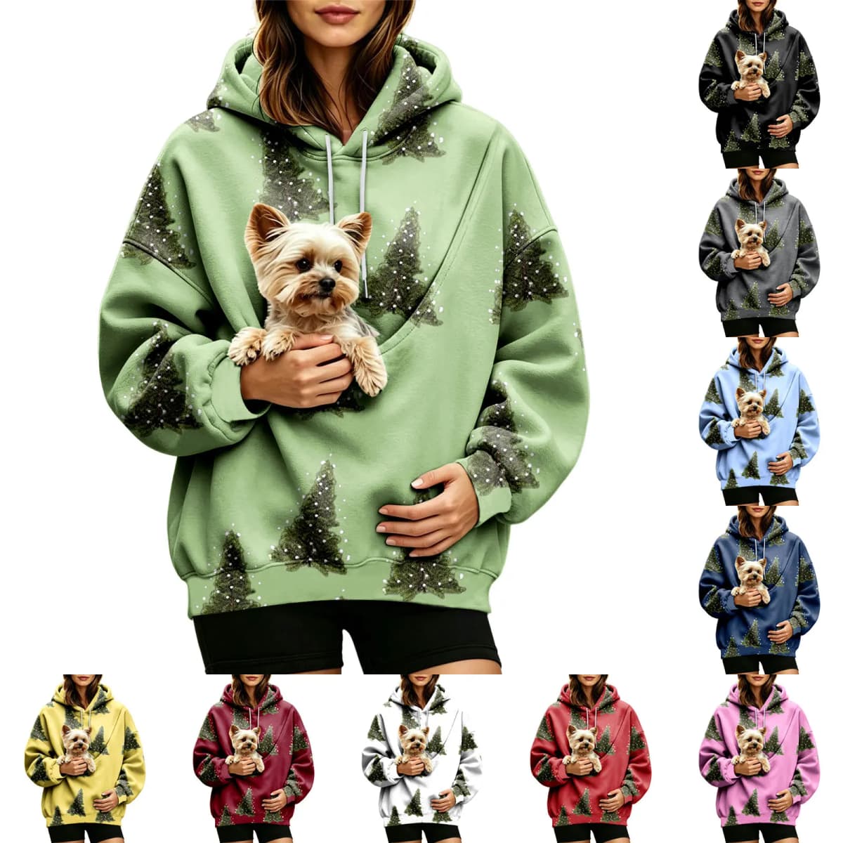 Women Fall And Winter Hoodie With Pet Pouch Oversized Pocket Colorful Print Sweatshirt For Dogs And Zipper Hoodies for Women