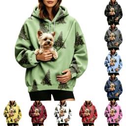Women Fall And Winter Hoodie With Pet Pouch Oversized Pocket Colorful Print Sweatshirt For Dogs And Zipper Hoodies for Women