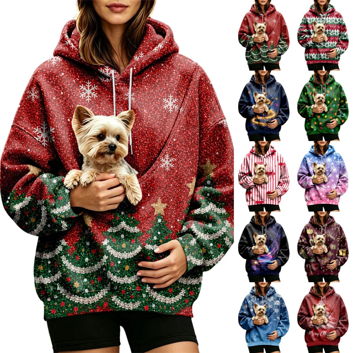 Women Fall And Winter Hoodie With Pet Pouch Oversized Pocket Colorful Print Sweatshirt For Dogs Plain Sweatshirt with Pockets