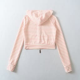 Autumn Women Pink White Stripes Zip Up Hooded Sweatshirt Long Sleeve Short Sweats Crop Jumper Black