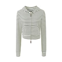 Autumn Women Pink White Stripes Zip Up Hooded Sweatshirt Long Sleeve Short Sweats Crop Jumper Black