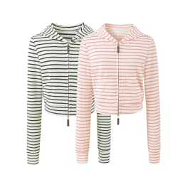 Autumn Women Pink White Stripes Zip Up Hooded Sweatshirt Long Sleeve Short Sweats Crop Jumper Black