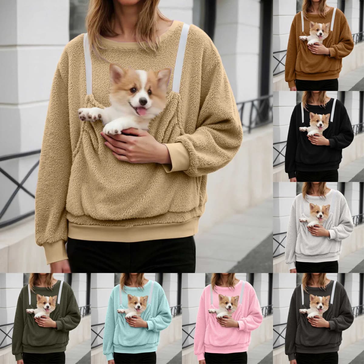Women Fall And Winter Casual Plush Solid Color Pet Pocket Crew Neck Hoodless Sweatshirt Funny Jogging Suits Women Petite