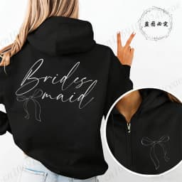 Personalized Bridesmaid Print Women Zip Up Hoodies Bridal Party Graphic Hooded Hoodies Maid of Honor Hoody Sweatshirts Gifts