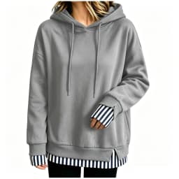 Women Fall And Winter Long Sleeve Hooded Sweatshirt Solid Color Pullover With Faux Layered Panel Sweatshirt Hoodies for Women