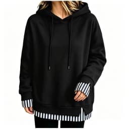 Women Fall And Winter Long Sleeve Hooded Sweatshirt Solid Color Pullover With Faux Layered Panel Sweatshirt Hoodies for Women