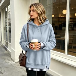 Women Fall And Winter Long Sleeve Hooded Sweatshirt Solid Color Pullover With Faux Layered Panel Sweatshirt Hoodies for Women