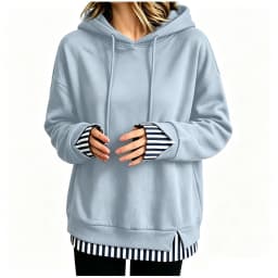 Women Fall And Winter Long Sleeve Hooded Sweatshirt Solid Color Pullover With Faux Layered Panel Sweatshirt Hoodies for Women