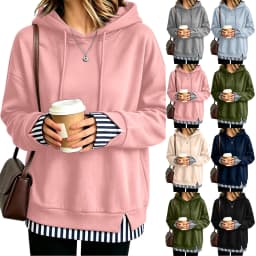 Women Fall And Winter Long Sleeve Hooded Sweatshirt Solid Color Pullover With Faux Layered Panel Sweatshirt Hoodies for Women