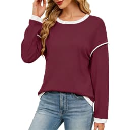 Sweatshirt For Women Contrast Crewneck Pullover Solid Color;contrast Binding;classic Basic;casual Chic;soft Cute Baggy Shirt