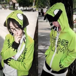 Green Cartoon Animal Ear Hoodie Women Men Casual Zip Up Jacket Funny Graphic Print Long Sleeve Loose Streetwear Coat