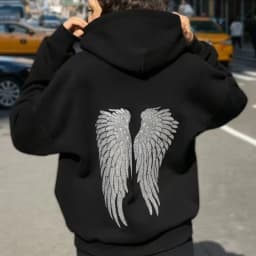 Women Autumn Winter Hoodie American Flag Angel Wings Print Hooded Sweatshirt Casual Loose Long Sleeve Y2K Streetwear Graphic