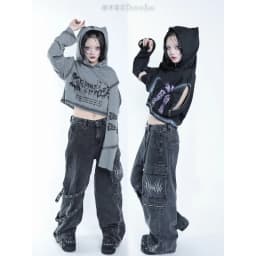 Original Cute Cartoon Long-sleeved Hooded Sweatshirt Japanese Subculture Dark Printed Goth Short Coat Cosplay Anime Clothing