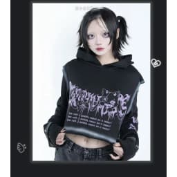 Original Cute Cartoon Long-sleeved Hooded Sweatshirt Japanese Subculture Dark Printed Goth Short Coat Cosplay Anime Clothing