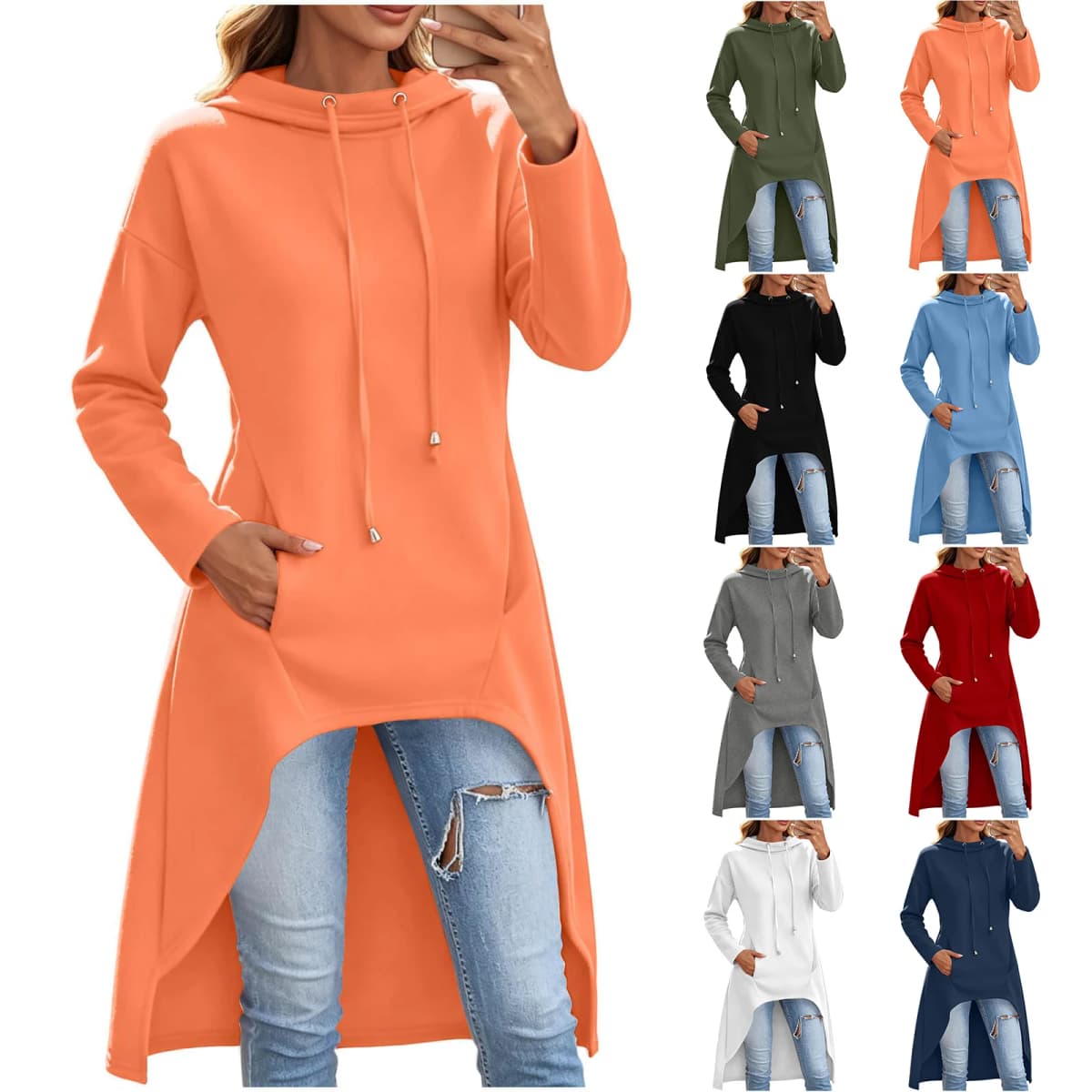 Oversized Hoodies For Women Long Sleeve High Low Hem Gothic Casual Tunic Tops Sweatshirts With Thumb Knitted Hoodie for Women