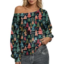Off The Shoulder Sweatshirt For Women Oversized Casual Ribbed Long Sleeve Top Cozy Comfy Striped Print Long Sleeve Sweatshirt