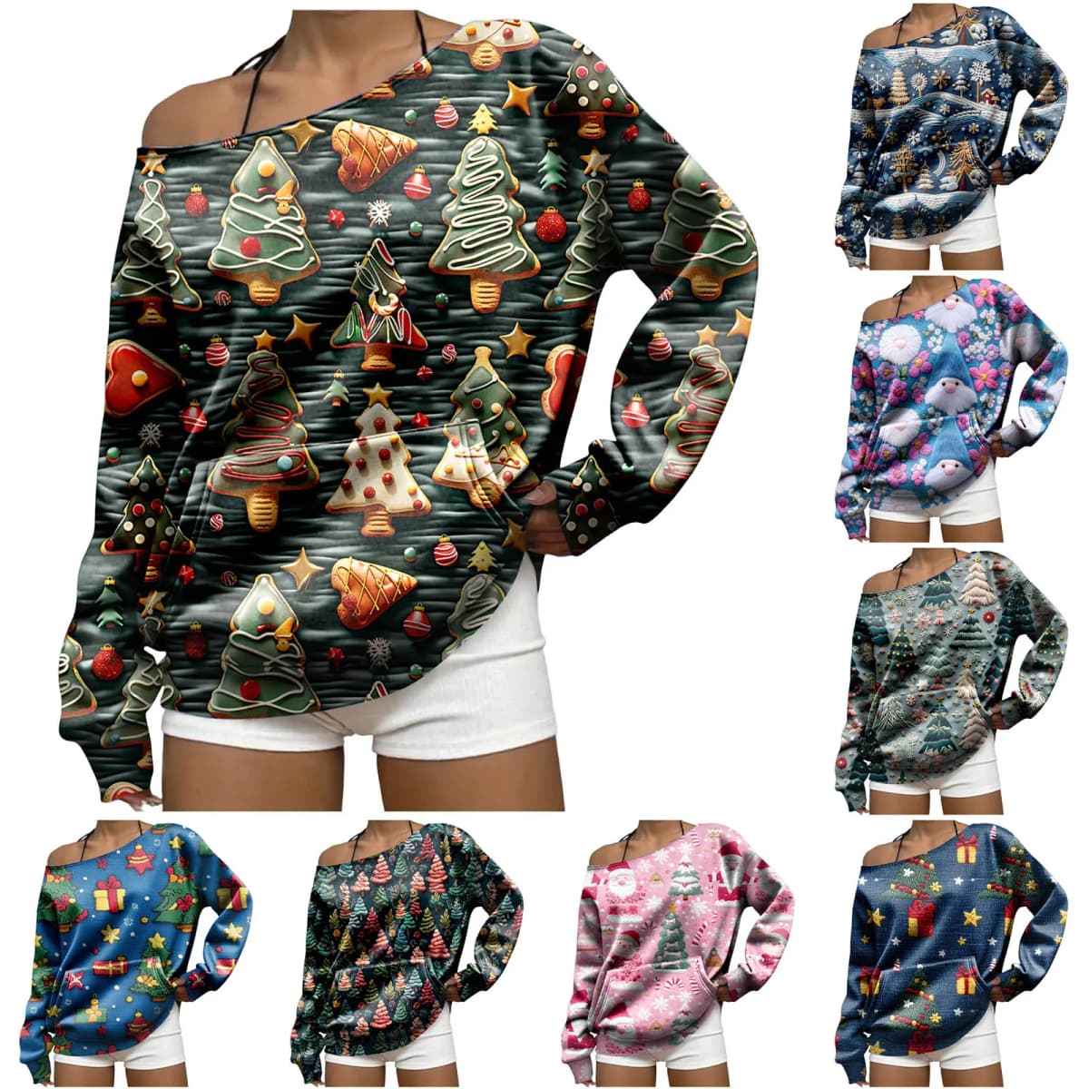 Off The Shoulder Sweatshirt For Women Oversized Casual Ribbed Long Sleeve Top Cozy Comfy Striped Print Long Sleeve Sweatshirt