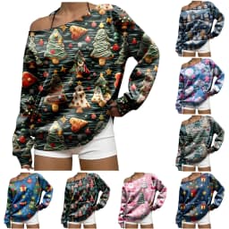 Off The Shoulder Sweatshirt For Women Oversized Casual Ribbed Long Sleeve Top Cozy Comfy Striped Print Long Sleeve Sweatshirt