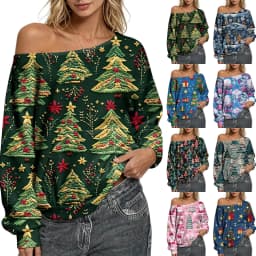 Off The Shoulder Sweatshirt For Women Oversized Casual Ribbed Long Sleeve Top Cozy Comfy Striped Print Long Sleeve Sweatshirt