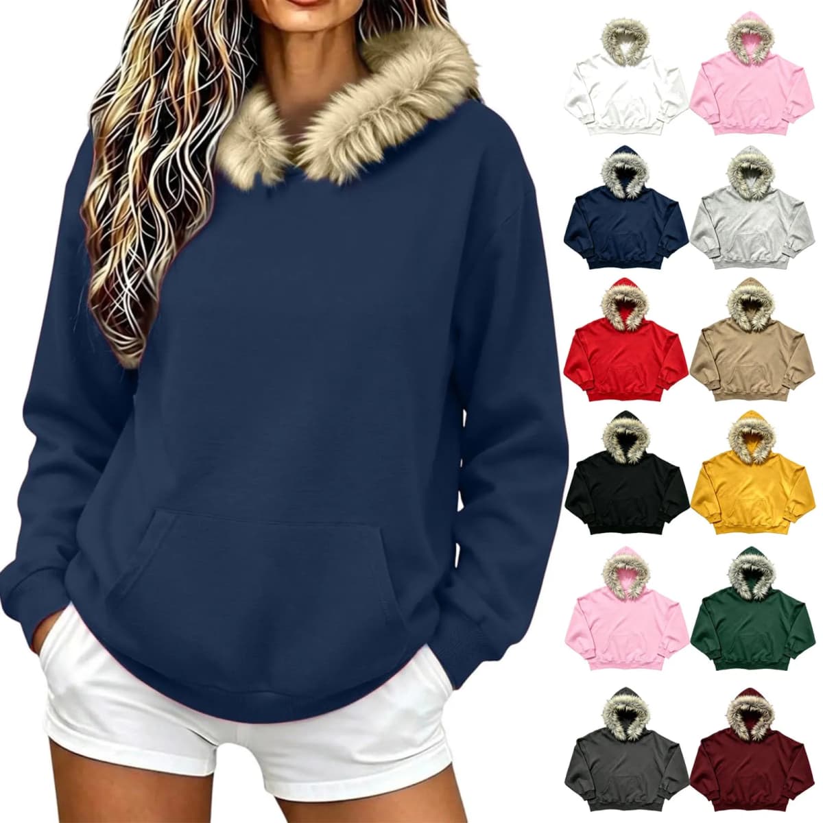 Women Fall And Winter Street Solid Color Hoodie With Pocket And Trimmed Hood Long Hoodie Tunic