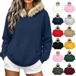 Women Fall And Winter Street Solid Color Hoodie With Pocket And Trimmed Hood Long Hoodie Tunic