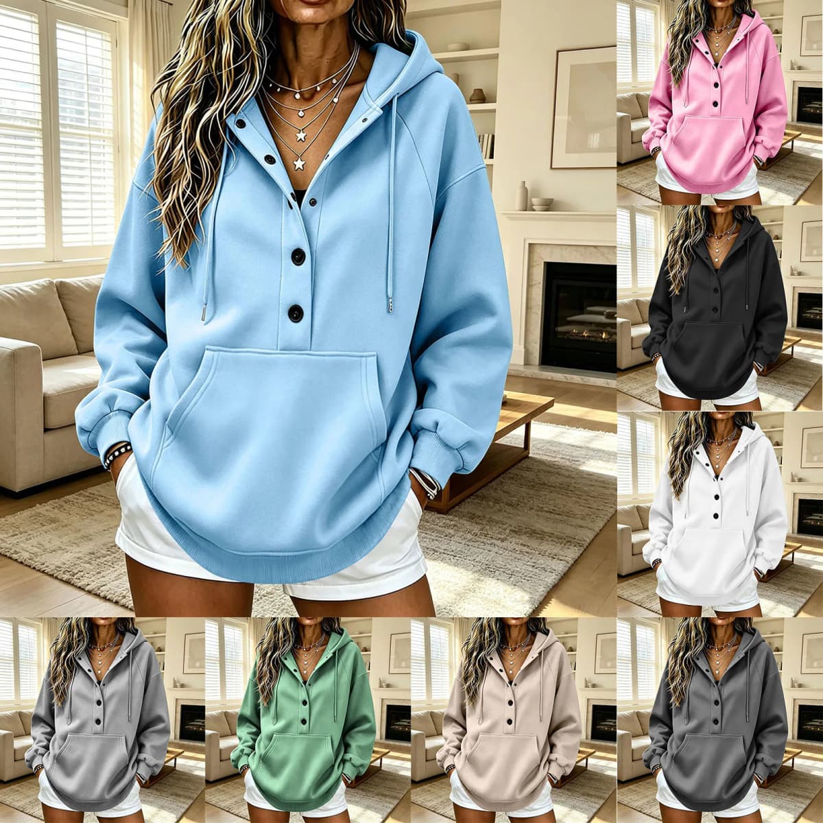 Hoodies For Women Solid Hooded Waist Sweatshirt Long Sleeve Button Zip Front Top Casual Daily Wear Full Length Hoodies for Women