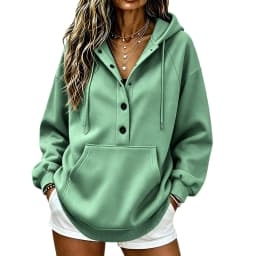 Hoodies For Women Solid Hooded Waist Sweatshirt Long Sleeve Button Zip Front Top Casual Daily Wear Full Length Hoodies for Women