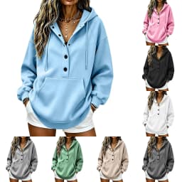 Hoodies For Women Solid Hooded Waist Sweatshirt Long Sleeve Button Zip Front Top Casual Daily Wear Full Length Hoodies for Women