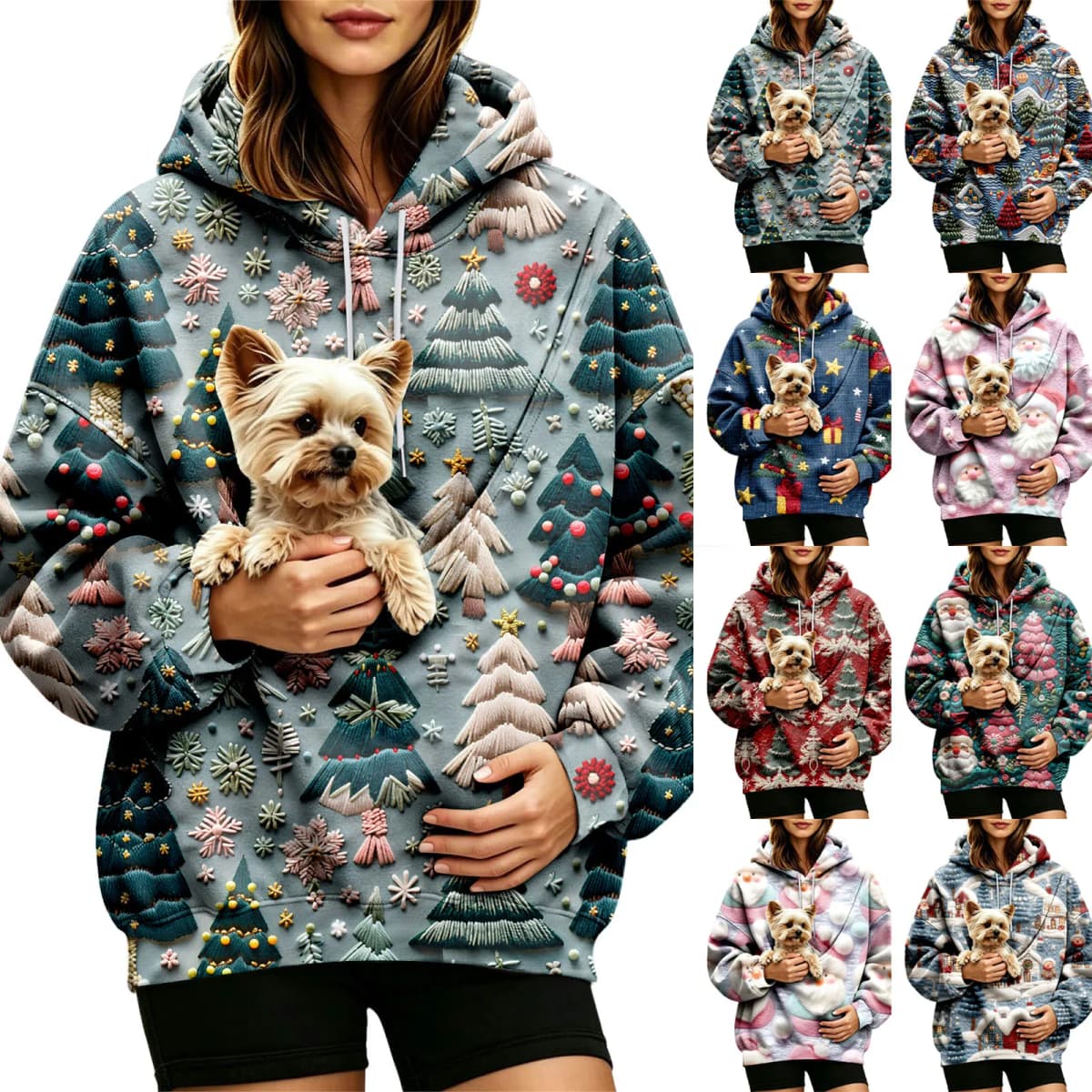 Women Fall And Winter Hoodie With Pet Pouch Oversized Pocket Colorful Print Sweatshirt For Dogs And Women's Hoodies Pullover