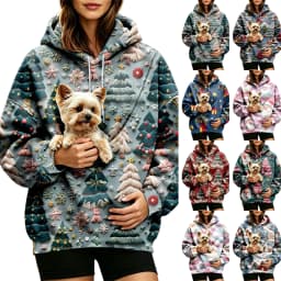 Women Fall And Winter Hoodie With Pet Pouch Oversized Pocket Colorful Print Sweatshirt For Dogs And Women's Hoodies Pullover