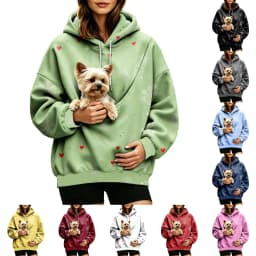 Women Fall And Winter Hoodie With Pet Pouch Oversized Pocket Colorful Print Sweatshirt For Dogs And Long Length Zippe Hoodie