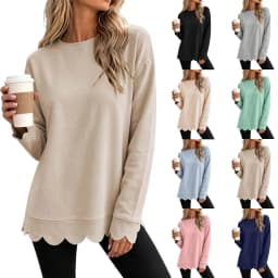 Womens Oversized Crewneck Sweatshirts Scalloped Casual Pullover Tops Sweatshirt Womens