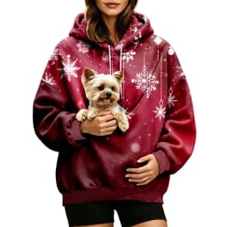 Women Fall And Winter Hoodie With Pet Pouch Oversized Pocket Colorful Print Sweatshirt For Dogs And Long Sweatshirt with Zipper