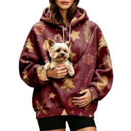 Women Fall And Winter Hoodie With Pet Pouch Oversized Pocket Colorful Print Sweatshirt For Dogs And Long Sweatshirt with Zipper