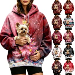Women Fall And Winter Hoodie With Pet Pouch Oversized Pocket Colorful Print Sweatshirt For Dogs And Long Sweatshirt with Zipper