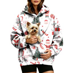 Women Fall And Winter Hoodie With Pet Pouch Oversized Pocket Colorful Print Sweatshirt For Dogs And Long Sweatshirt with Zipper