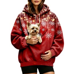 Women Fall And Winter Hoodie With Pet Pouch Oversized Pocket Colorful Print Sweatshirt For Dogs And Long Sweatshirt with Zipper