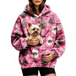 Women Fall And Winter Hoodie With Pet Pouch Oversized Pocket Colorful Print Sweatshirt For Dogs And Cats Woman's Zip Hoodie