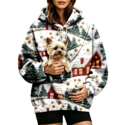 Women Fall And Winter Hoodie With Pet Pouch Oversized Pocket Colorful Print Sweatshirt For Dogs And Cats Woman's Zip Hoodie