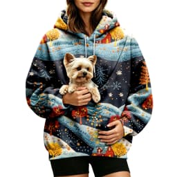 Women Fall And Winter Hoodie With Pet Pouch Oversized Pocket Colorful Print Sweatshirt For Dogs And Cats Woman's Zip Hoodie