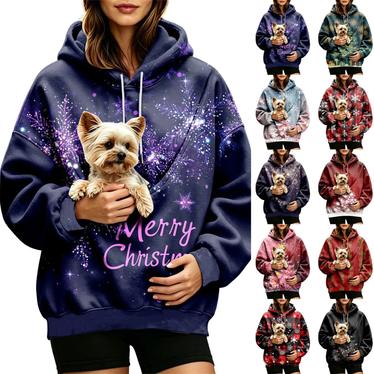 Women Fall And Winter Hoodie With Pet Pouch Oversized Pocket Colorful Print Sweatshirt For Dogs Long Sleeve Thin Hoodie Women