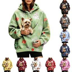 Women Fall And Winter Hoodie With Pet Pouch Oversized Pocket Colorful Print Sweatshirt For Dogs And Cats Womens Hoodie Zip up
