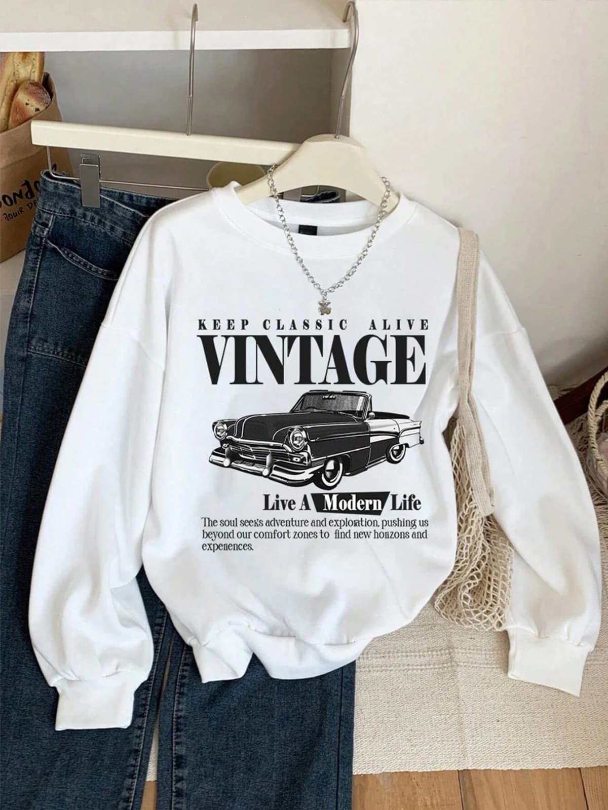 Keep Classic Alive And Car Printing Hoodies Women Autumn Casual Soft Hoodie Fashion Oversize Hoody Versatile Warm Fleece Hooded