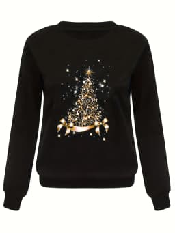 Women's Christmas Printed Loose Top Sweater Long Sleeved Autumn and Winter Black High Quality Vintage Trendy Casual Streetwear