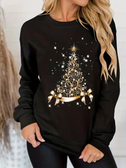 Women's Christmas Printed Loose Top Sweater Long Sleeved Autumn and Winter Black High Quality Vintage Trendy Casual Streetwear