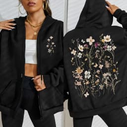 Beautiful Flower Clusters Printing Women Zipper Hoodie Vintage All-Match Hoodies Street Casual Streetwear Autumn Tracksuit