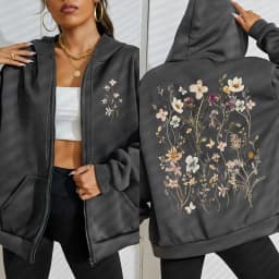 Beautiful Flower Clusters Printing Women Zipper Hoodie Vintage All-Match Hoodies Street Casual Streetwear Autumn Tracksuit