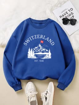 Switzerland Snow Mountain Design Women Sweatshirt Y2K Fleece Pullovers Crewneck Casual Streetwear Street Hip Hop Clothes