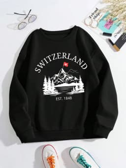 Switzerland Snow Mountain Design Women Sweatshirt Y2K Fleece Pullovers Crewneck Casual Streetwear Street Hip Hop Clothes
